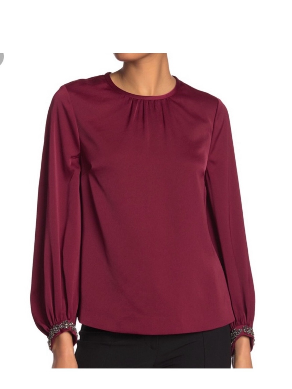 Ted Baker London Juudy Burgundy Long-Sleeve Blouse with Jewelled Cuffs, Sz 5